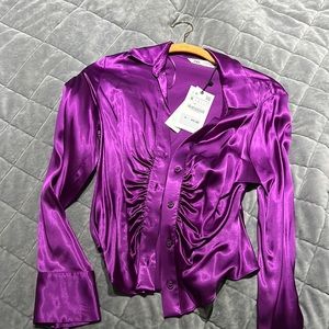 New NWT Zara small long sleeve button down top